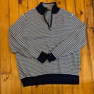 Brooks Brothers Navy and White Striped Zip-Up Sweater